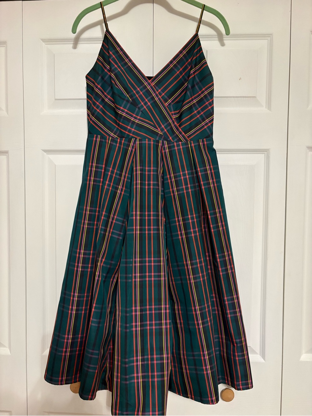 J. Crew Teal Plaid Midi A-Line Spaghetti Strap Dress